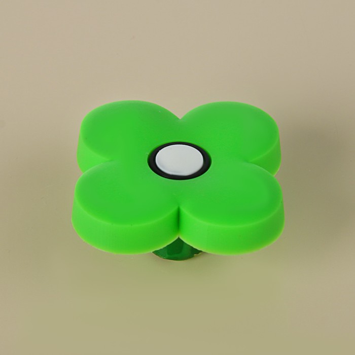 Ручка-кнопка детская KID 023, "Цветочек 1", резиновая, зеленая