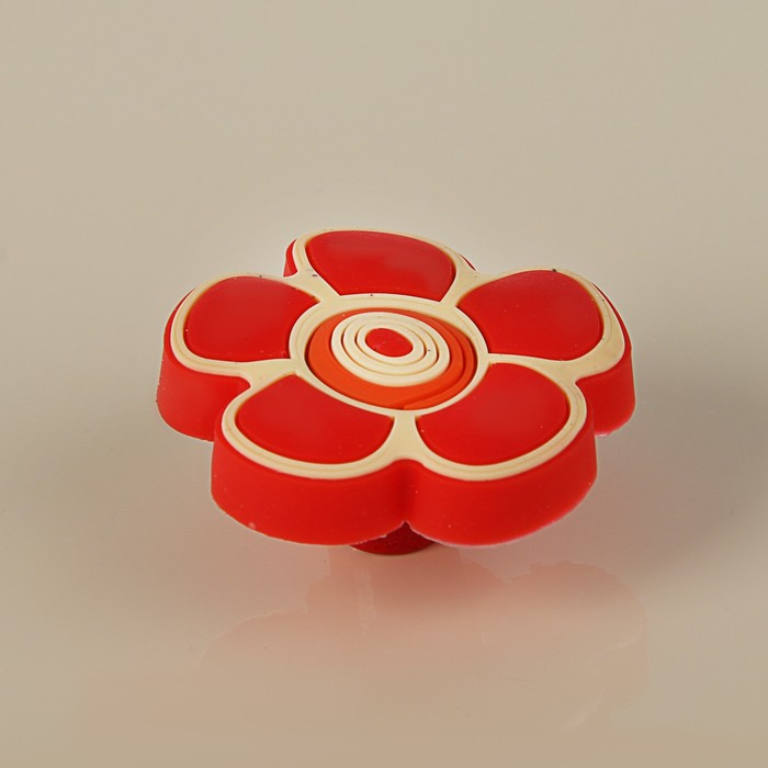 Ручка-кнопка детская KID 024, "Цветочек 2", резиновая, красная