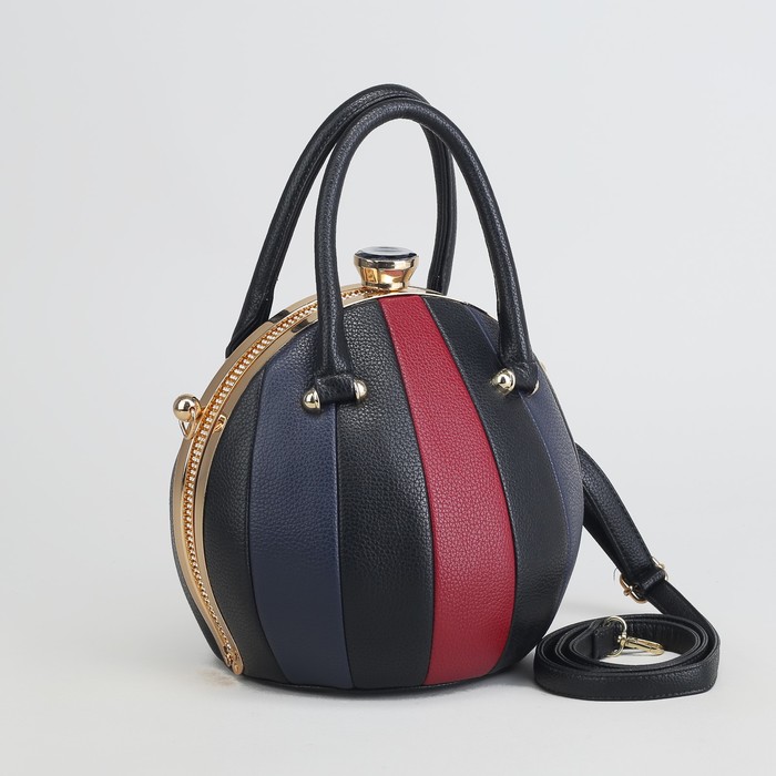 Сумка женская, отдел на фермуаре, длинный ремень, цвет чёрный