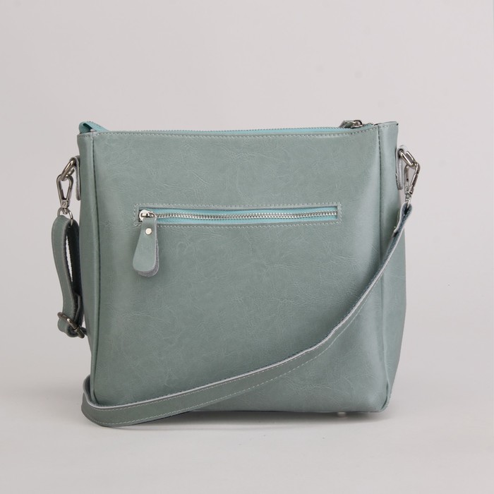Сумка женская, отдел с перегородкой на молнии, 3 наружных кармана, длинный ремень, цвет зелёный
