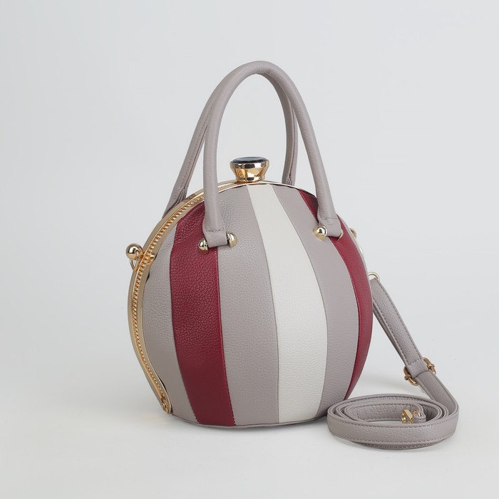 Сумка женская, отдел на фермуаре, длинный ремень, цвет серый