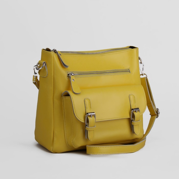 Сумка женская, отдел с перегородкой на молнии, 3 наружных кармана, длинный ремень, цвет жёлтый