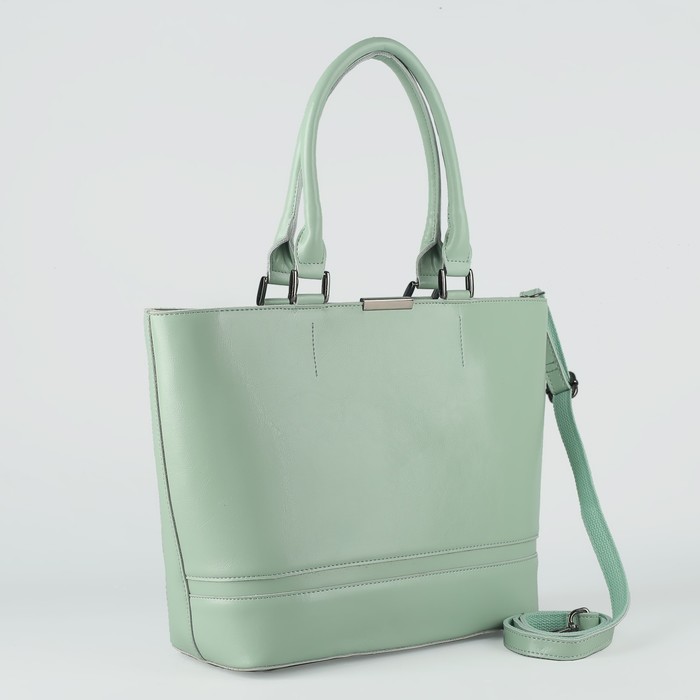 Сумка женская, отдел с перегородкой, наружный карман, длинный ремень, цвет мятный