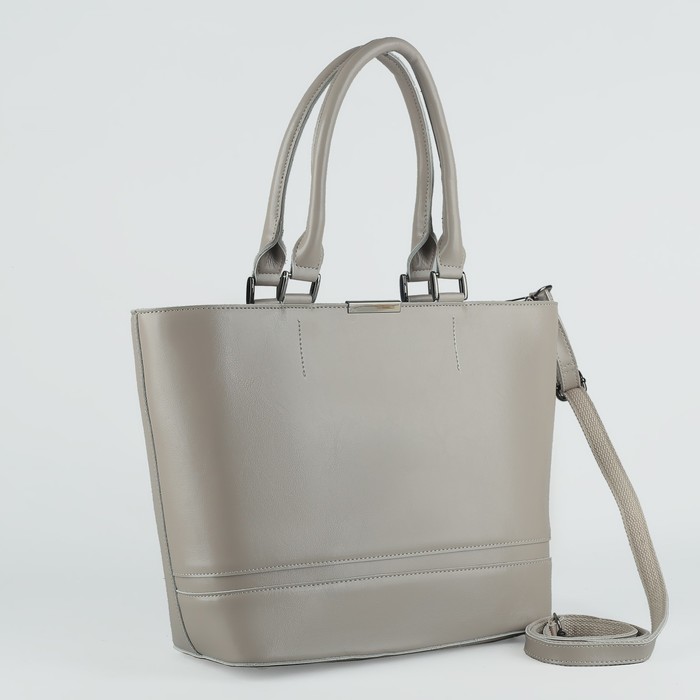 Сумка женская, отдел с перегородкой, наружный карман, длинный ремень, цвет серый