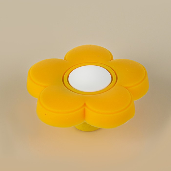 Ручка-кнопка детская KID 025, "Цветочек", резиновая, желтая