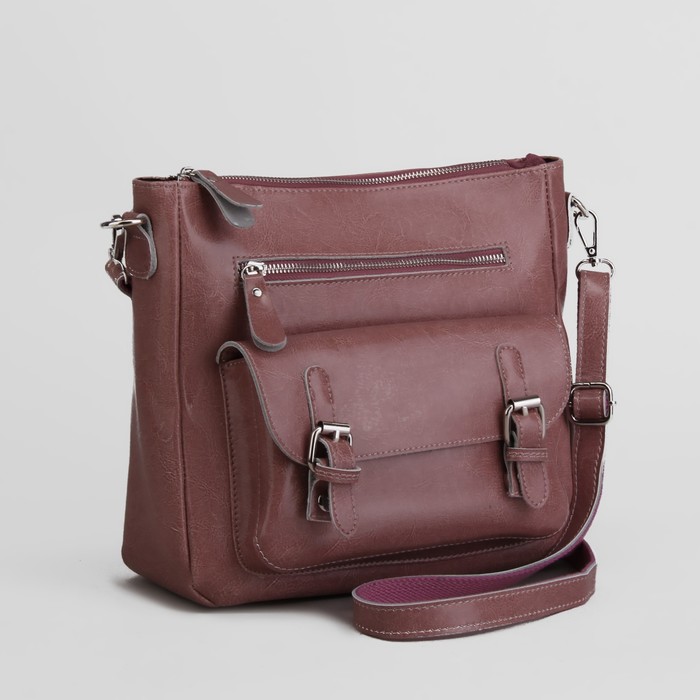 Сумка женская, отдел с перегородкой на молнии, 3 наружных кармана, длинный ремень, цвет пудровый