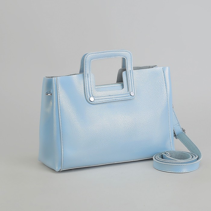 Сумка женская, отдел с перегородкой на молнии, наружный карман, длинный ремень, цвет голубой перламутр