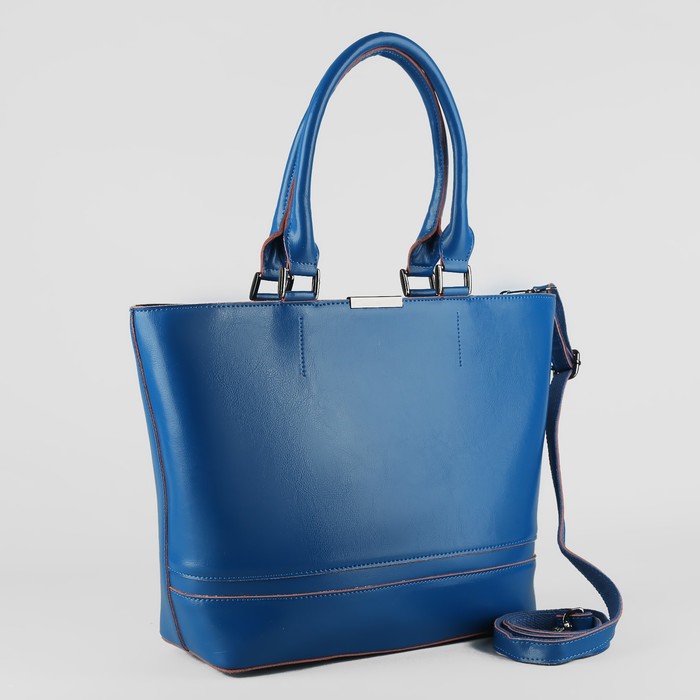 Сумка женская, отдел с перегородкой, наружный карман, длинный ремень, цвет синий