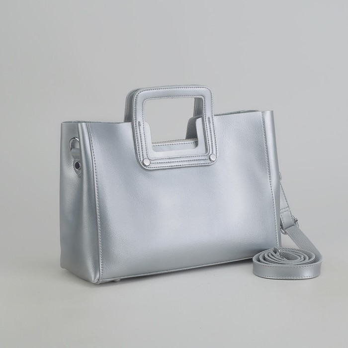 Сумка женская, отдел с перегородкой на молнии, наружный карман, длинный ремень, цвет белый перламутр