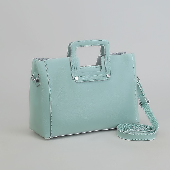 Сумка женская, отдел с перегородкой на молнии, наружный карман, длинный ремень, цвет мятный