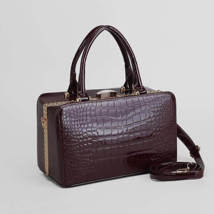 Сумка женская, отдел с перегородкой на фермуаре, наружный карман, длинный ремень, цвет бордовый