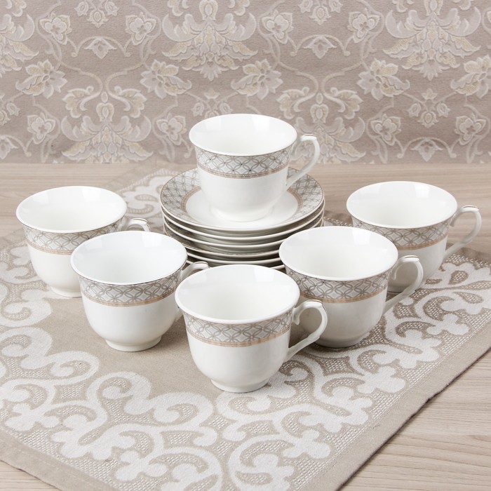 Сервиз чайный "Марсель", 12 предметов: 6 чашек 180 мл, 6 блюдец 13,5 см УЦЕНКА