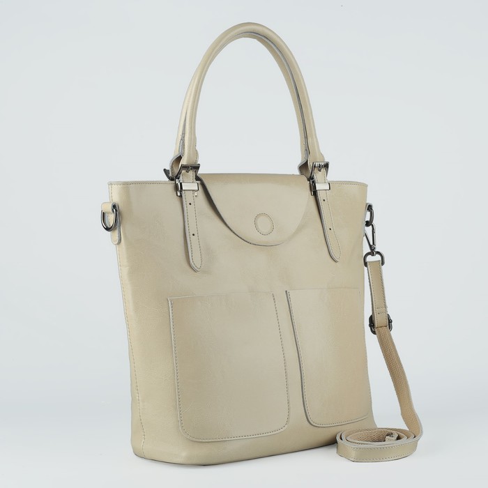 Сумка женская, отдел с перегородкой, 3 наружных кармана, цвет молочный