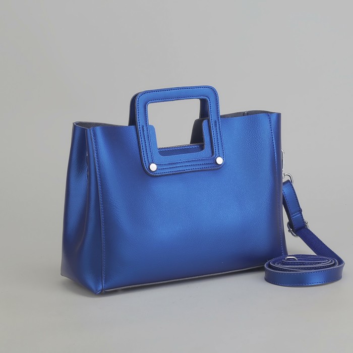 Сумка женская, отдел с перегородкой на молнии, наружный карман, длинный ремень, цвет синий перламутр