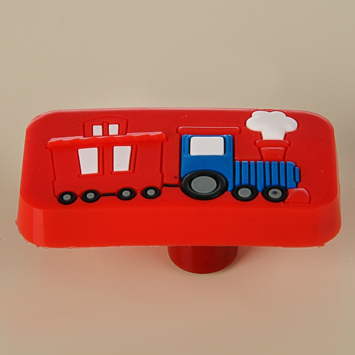 Ручка-кнопка детская KID 033, "Паровозик", резиновая, красная