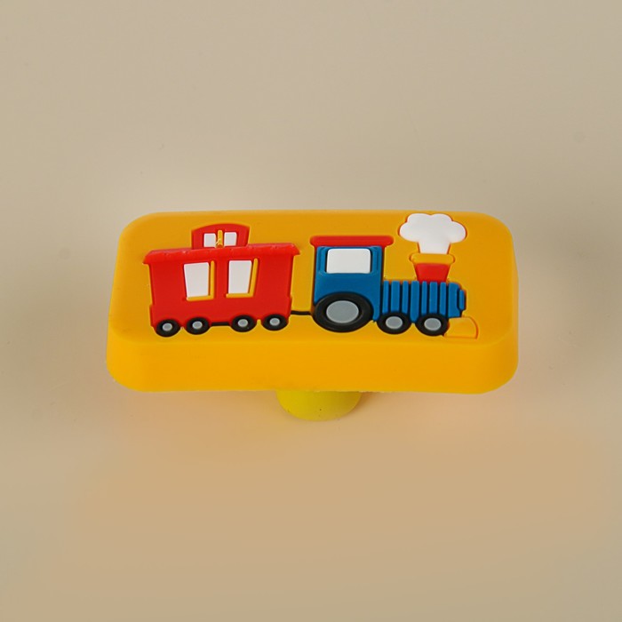 Ручка-кнопка детская KID 033, "Паровозик", резиновая, желтая
