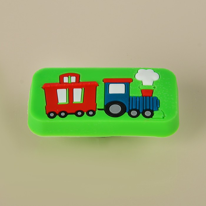Ручка-кнопка детская KID 033, "Паровозик", резиновая, зеленая