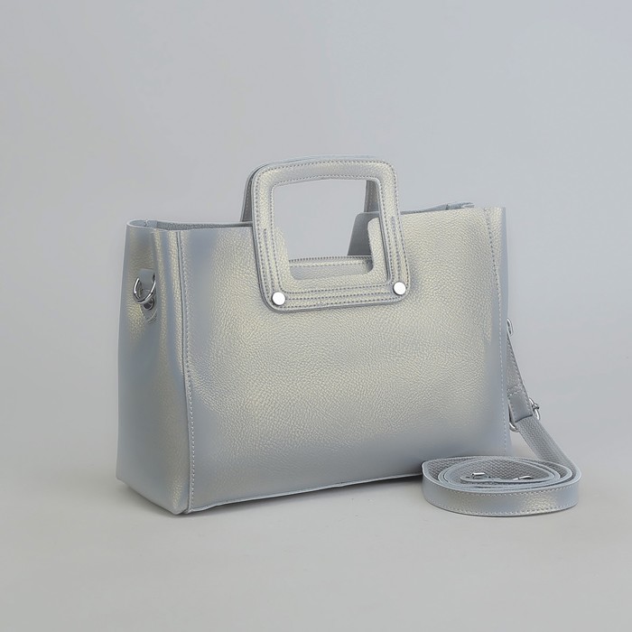 Сумка женская, отдел с перегородкой на молнии, наружный карман, длинный ремень, цвет серый