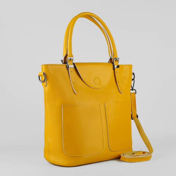 Сумка женская, отдел с перегородкой, 3 наружных кармана, цвет жёлтый