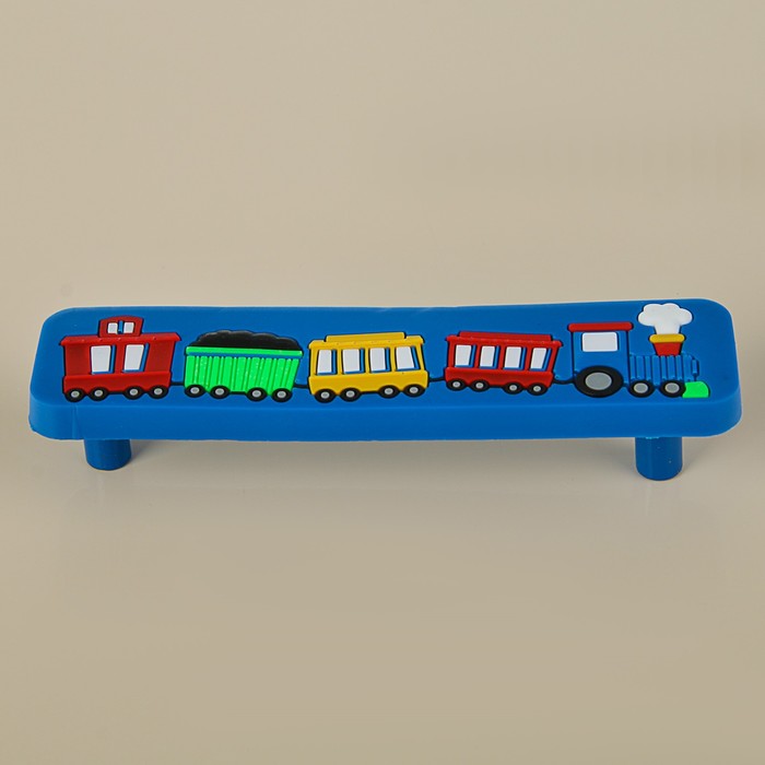 Ручка-скоба детская KID 034, "Паровозик", 96 мм, резиновая, синяя