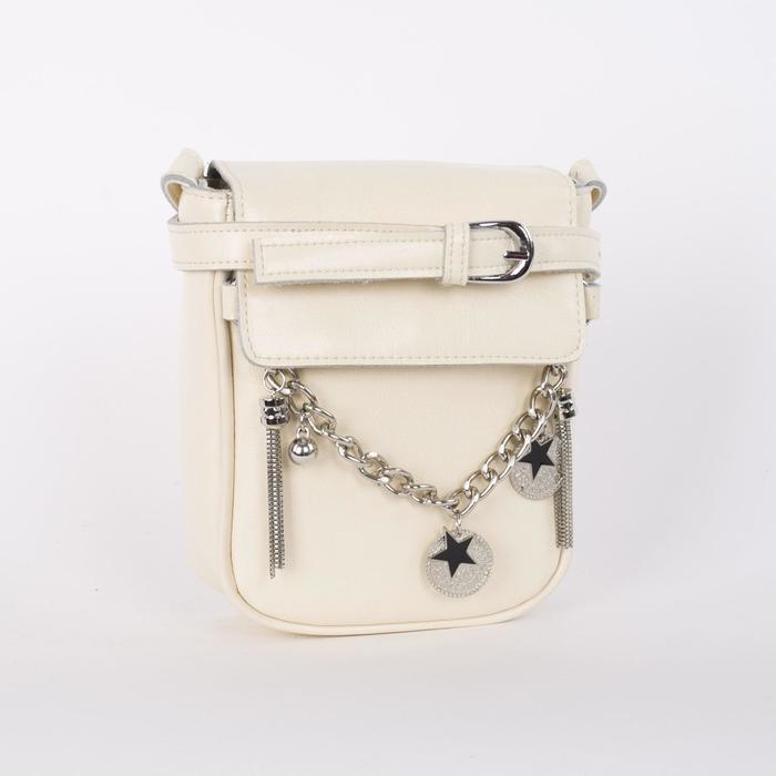 Сумка женская, отдел на молнии, наружный карман, длинный ремень, цвет молочный