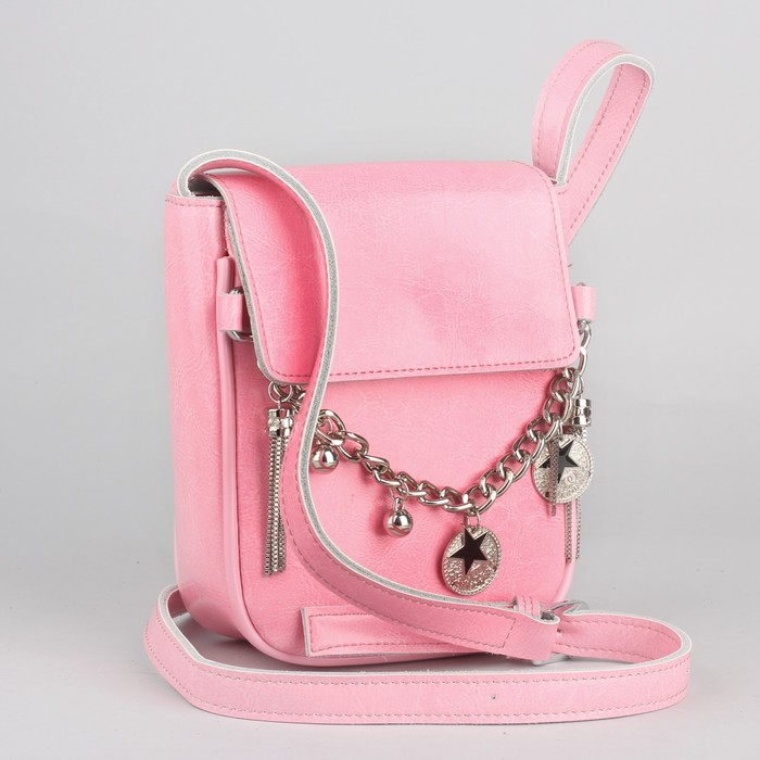 Сумка женская, отдел на молнии, наружный карман, длинный ремень, цвет розовый