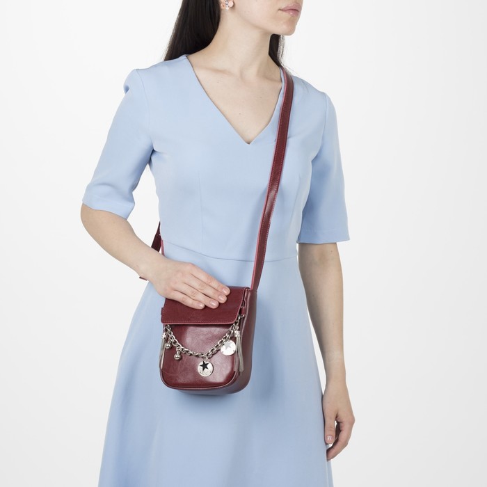 Сумка женская, отдел на молнии, наружный карман, длинный ремень, цвет бордовый