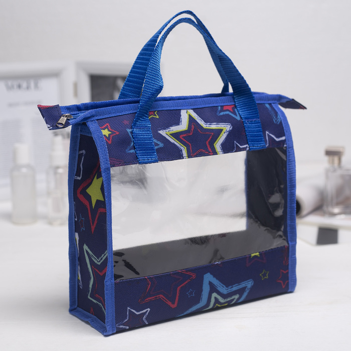 Косметичка банная "Звёзды", отделение на молнии, цвет синий/красный
