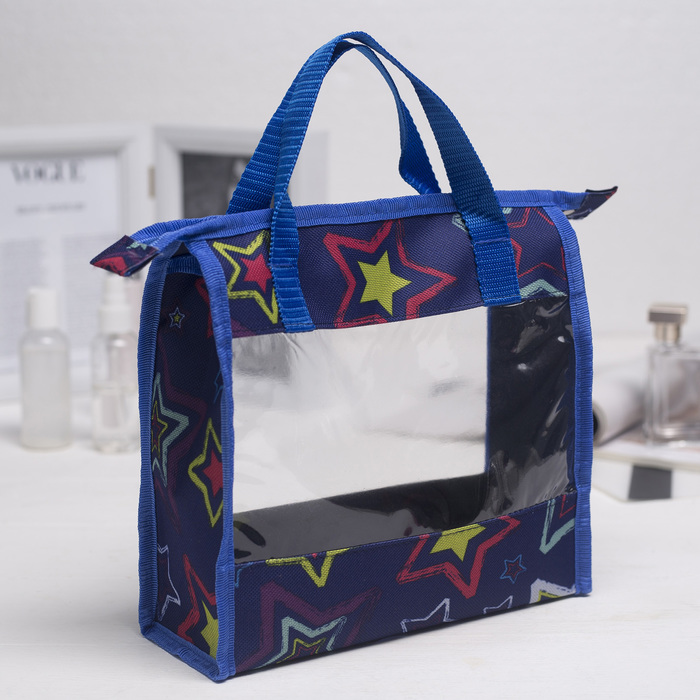 Косметичка банная "Звёзды", отделение на молнии, цвет синий/красный