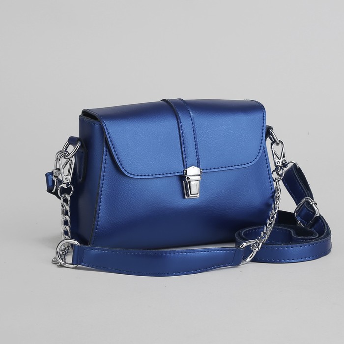 Сумка женская, отдел с перегородкой на молнии, наружный карман, длинный ремень, цвет синий перламутровый