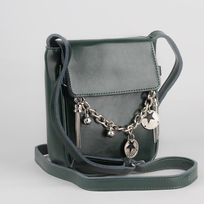Сумка женская, отдел на молнии, наружный карман, длинный ремень, цвет зелёный