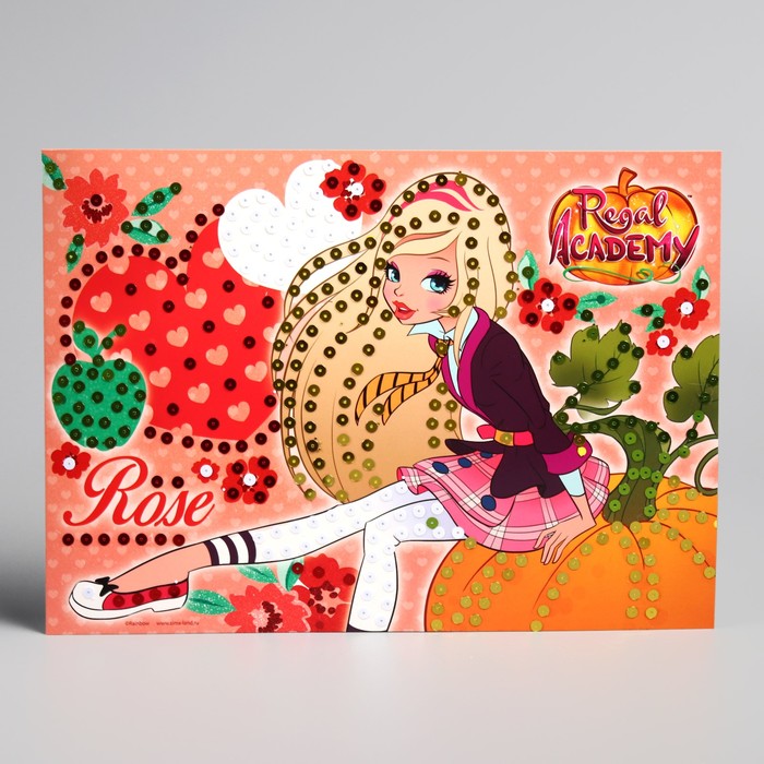 Аппликация пайетками "Роуз с сердцами" Королеская академия + 4 цвета паейток по 7 грамм