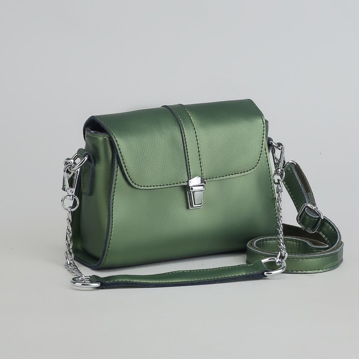 Сумка женская, отдел с перегородкой на молнии, наружный карман, длинный ремень, цвет зелёный перламутровый