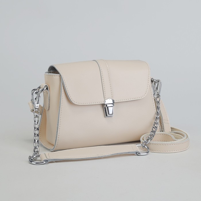 Сумка женская, отдел с перегородкой на молнии, наружный карман, длинный ремень, цвет бежевый