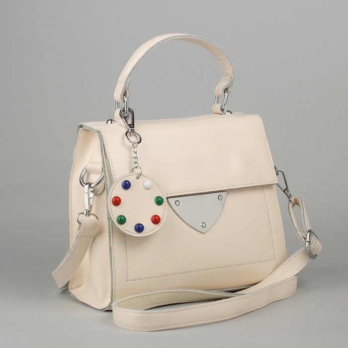 Сумка женская, отдел на молнии, наружный карман, длинный ремень, цвет молочный