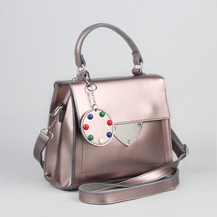 Сумка женская, отдел на молнии, наружный карман, длинный ремень, цвет бронзовый