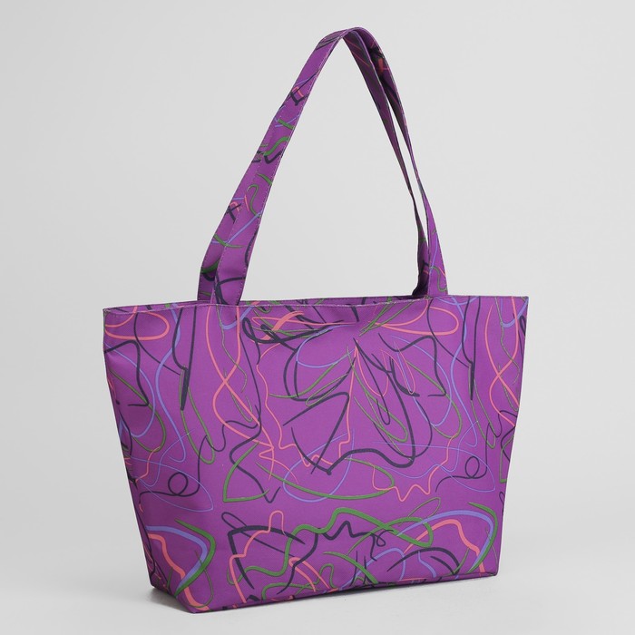 Сумка пляжная 30*12*35, отдел на молнии, "Абстракция на сиреневом"