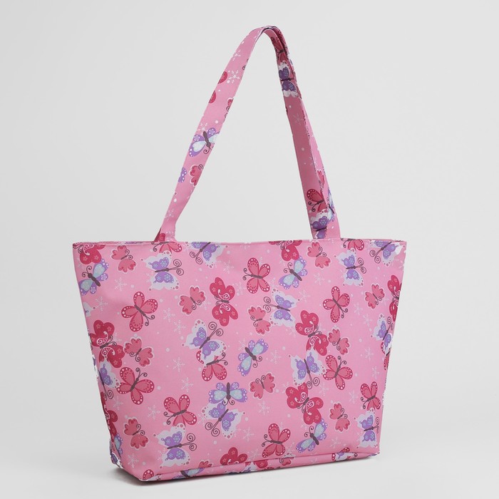 Сумка пляжная 30*12*35, отдел на молнии, "Бабочки", розовый