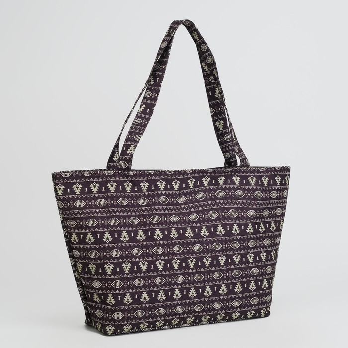 Сумка пляжная 30*12*35, отдел на молнии, "Орнамент на коричневом"