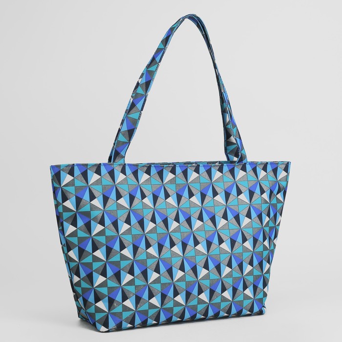 Сумка пляжная 30*12*35, отдел на молнии, "Ромбы голубые"