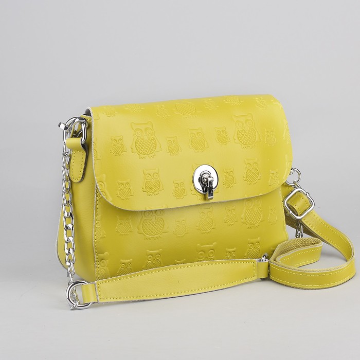 Сумка женская, отдел с перегородкой, наружный карман, длинный ремень, цвет лимонный