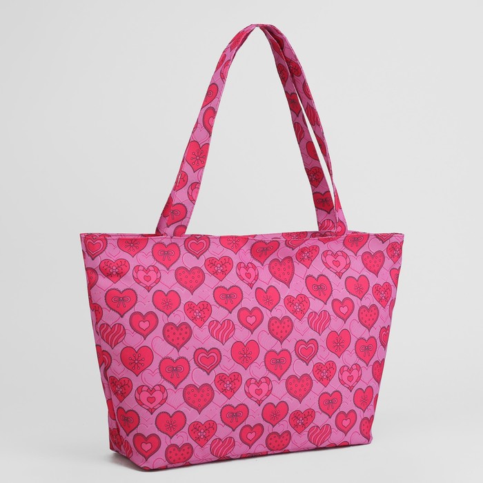 Сумка пляжная 30*12*35, отдел на молнии, "Сердца розовые"