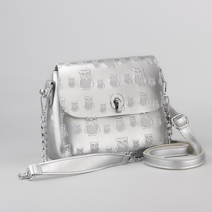 Сумка женская, отдел с перегородкой, наружный карман, длинный ремень, цвет серебристый