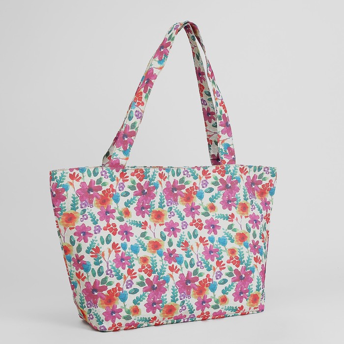 Сумка пляжная 30*12*35, отдел на молнии, "Цветы на жёлтом фоне"