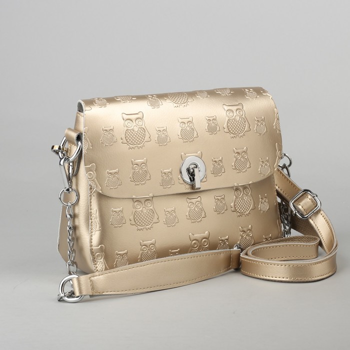 Сумка женская, отдел с перегородкой, наружный карман, длинный ремень, цвет золотой