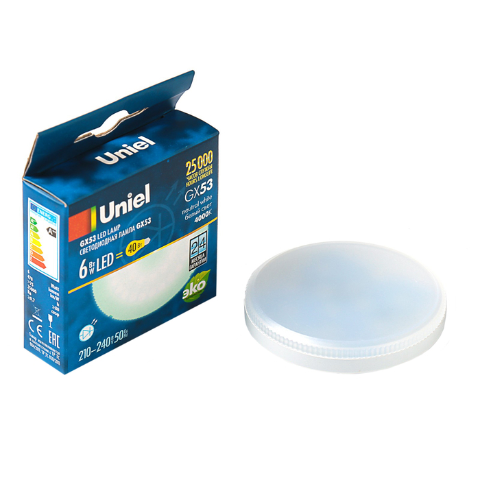 Лампа светодиодная Uniel, GX53, 6 Вт, 210-240 В, 4000 К  белый свет