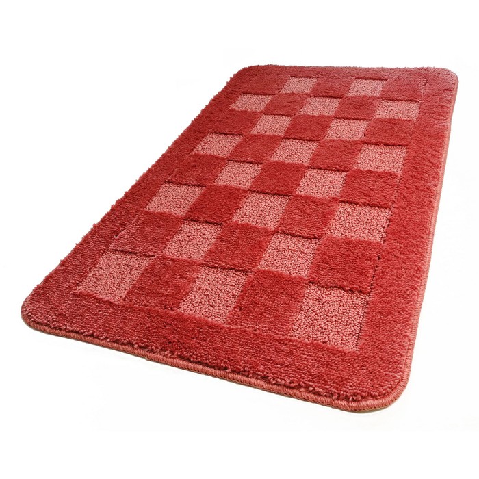 Коврик для ванной, "Шашки" 50х80 см, на латексной основе, коралловый