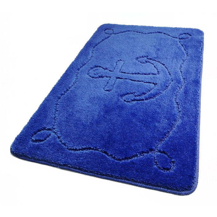 Коврик для ванной, "Якорь" 60х90 см, на латексной основе, голубой