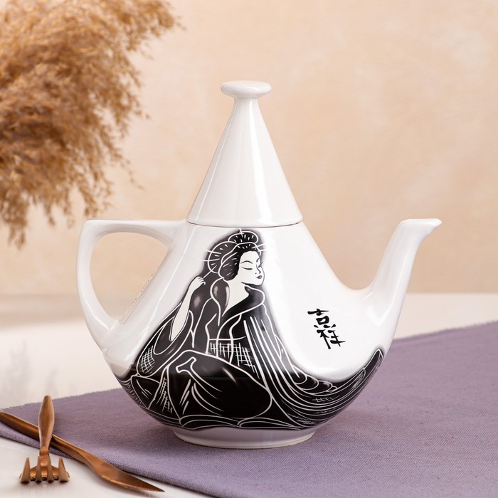 фото Чайник для заварки "конус", гейша, белый, 1.2 л керамика ручной работы