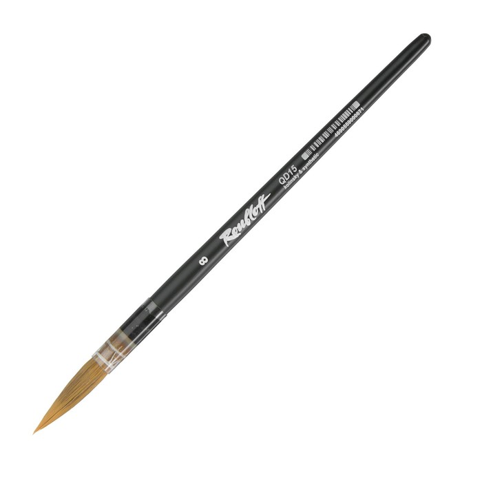 Кисть для акварели из смеси колонка и синтетики, круглая Roubloff серия QD15 №8, короткая ручка, плёночная оболочка
